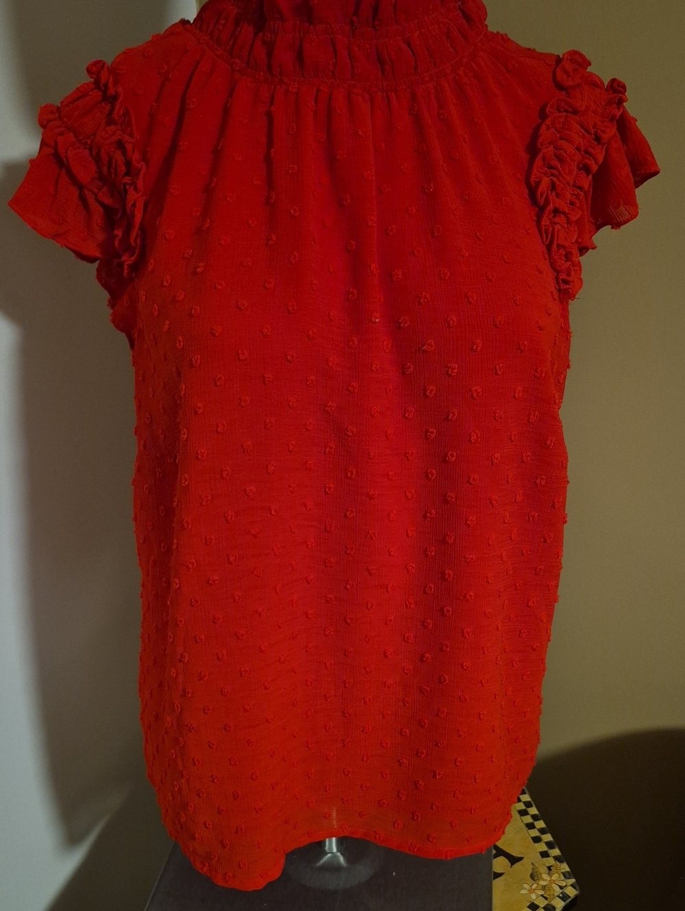CeCe Red Textured Ruffle Sleeve Blouse - Picture 1 of 6